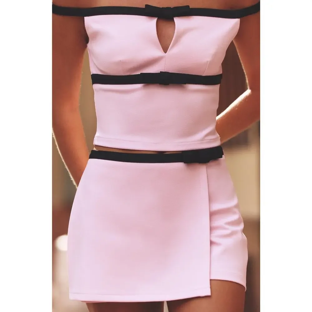 ZARA Pink Skort Set NWT Off Shoulder Crop Top Matching Set Size L